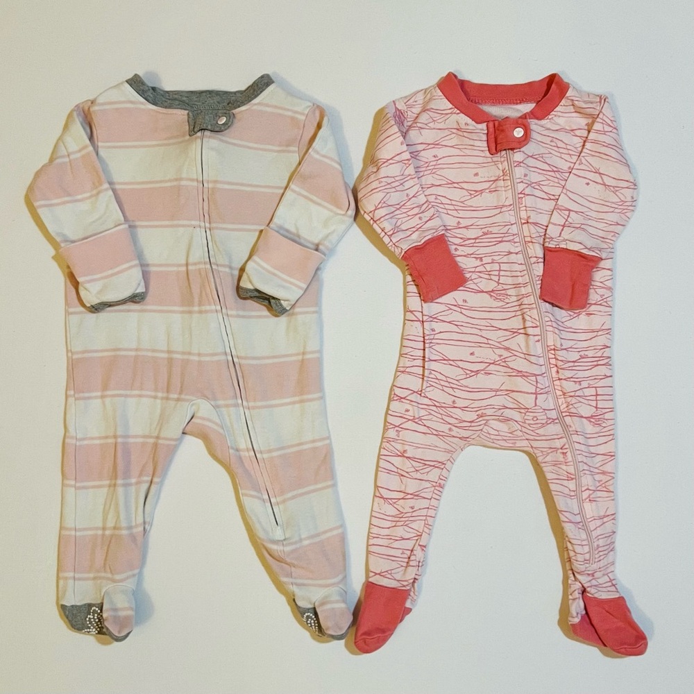 Burt's Bees Baby Girl 0-3 Months Bundle of 2 Sleepers Pajamas Cotton Cozy